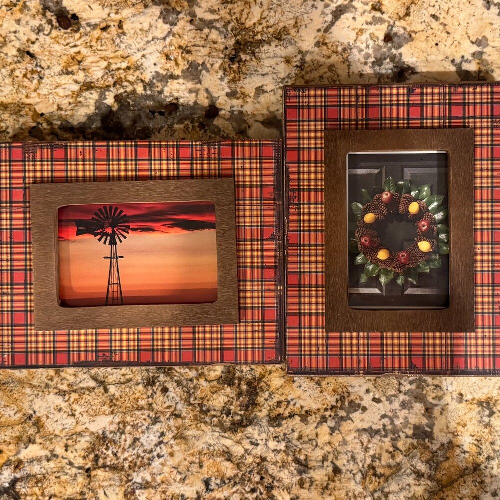 Creative Co-Op Orange Plaid Fall Autumn Rustic Look Frames - Set of Two NWOT